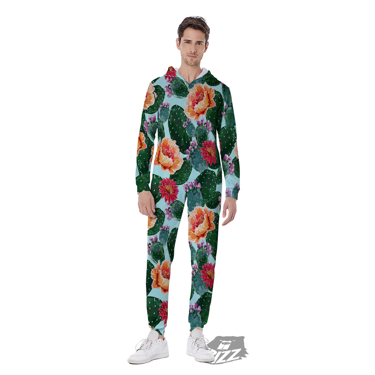 Cactus Blooming Watercolor Print Pattern Men's Jumpsuit-grizzshop