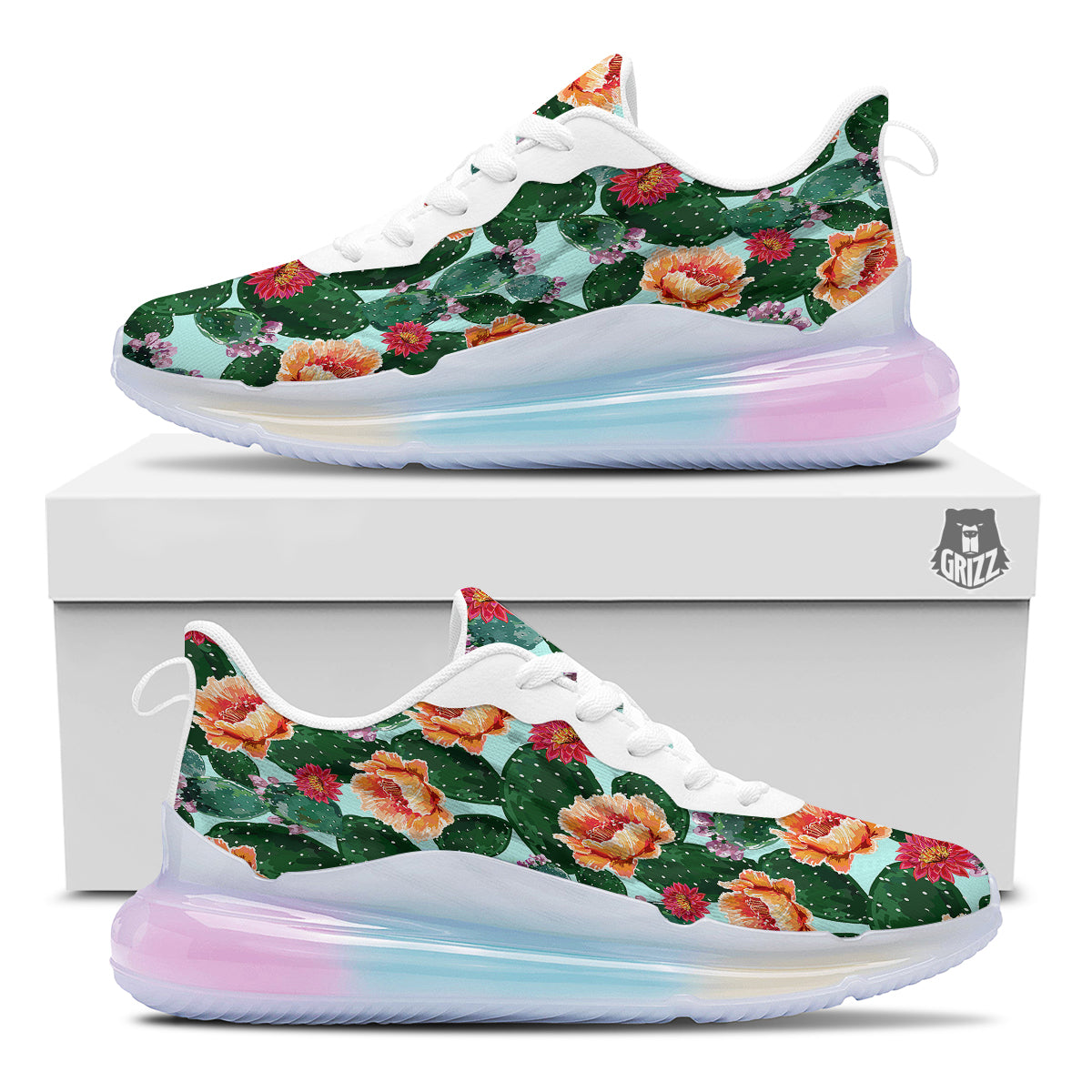 Cactus Blooming Watercolor Print Pattern Running Sneakers-grizzshop