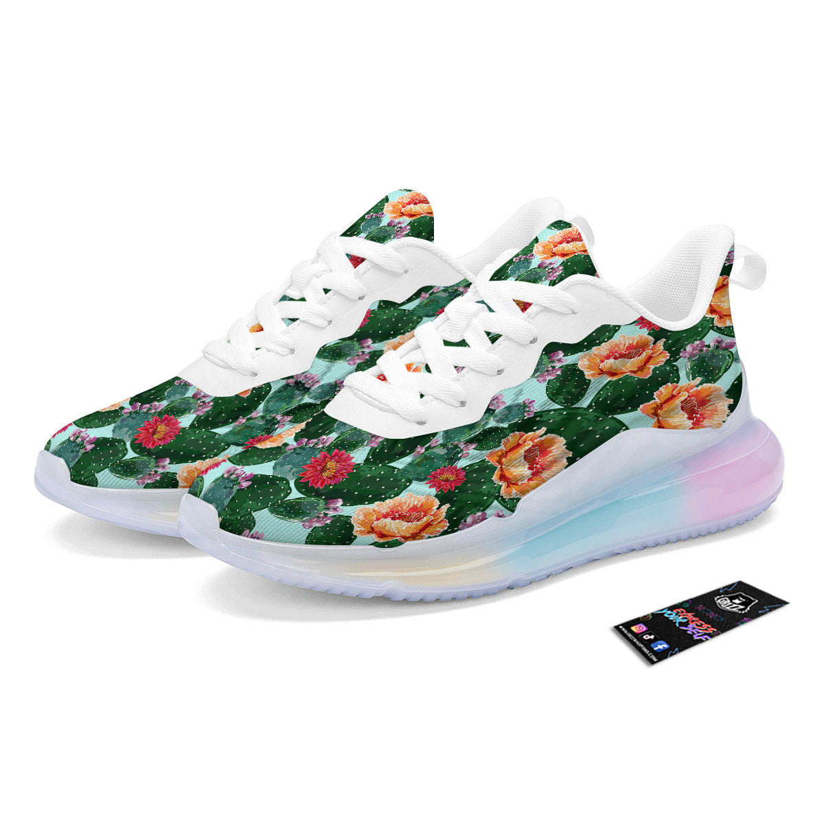 Cactus Blooming Watercolor Print Pattern Running Sneakers-grizzshop