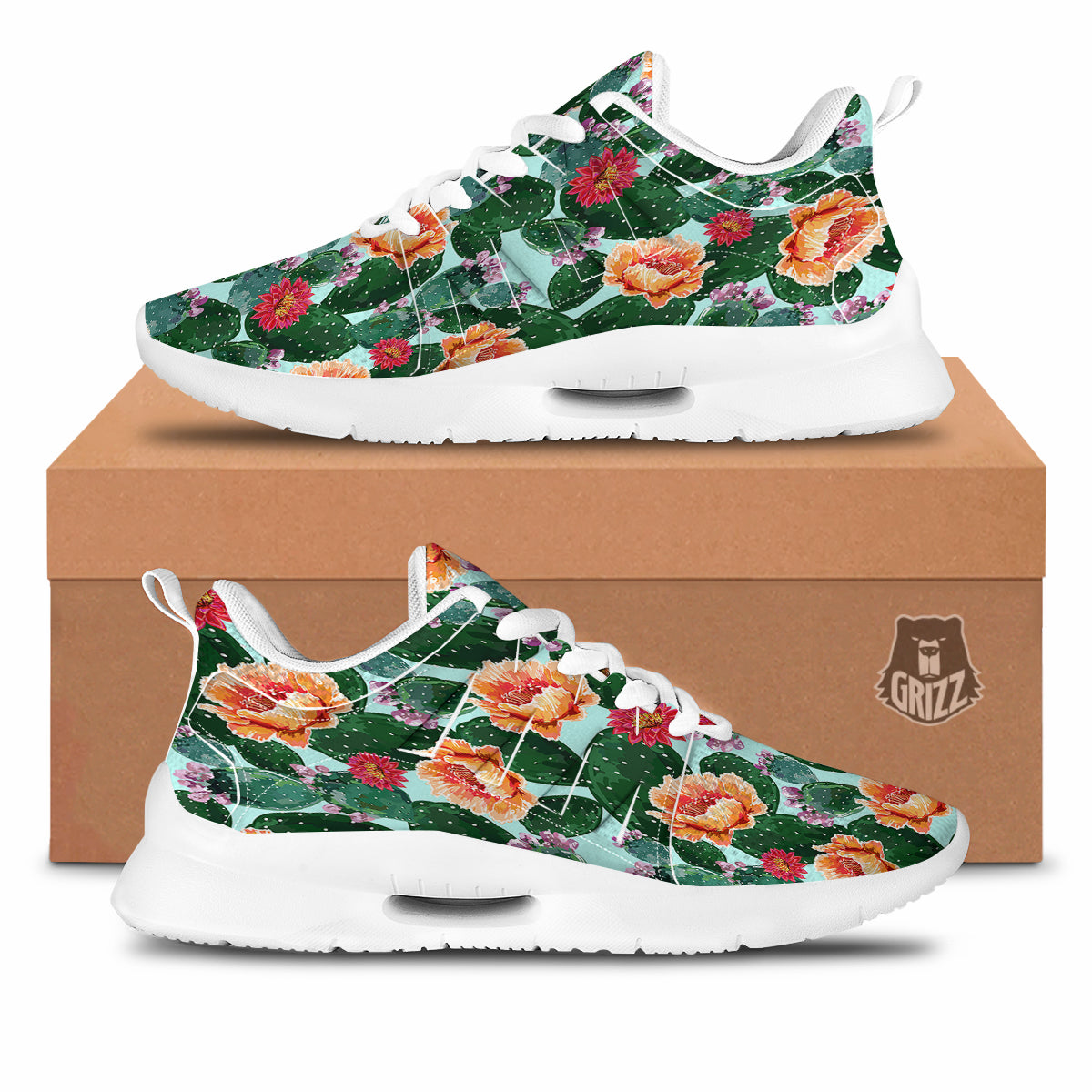 Cactus Blooming Watercolor Print Pattern Tennis Shoes-grizzshop