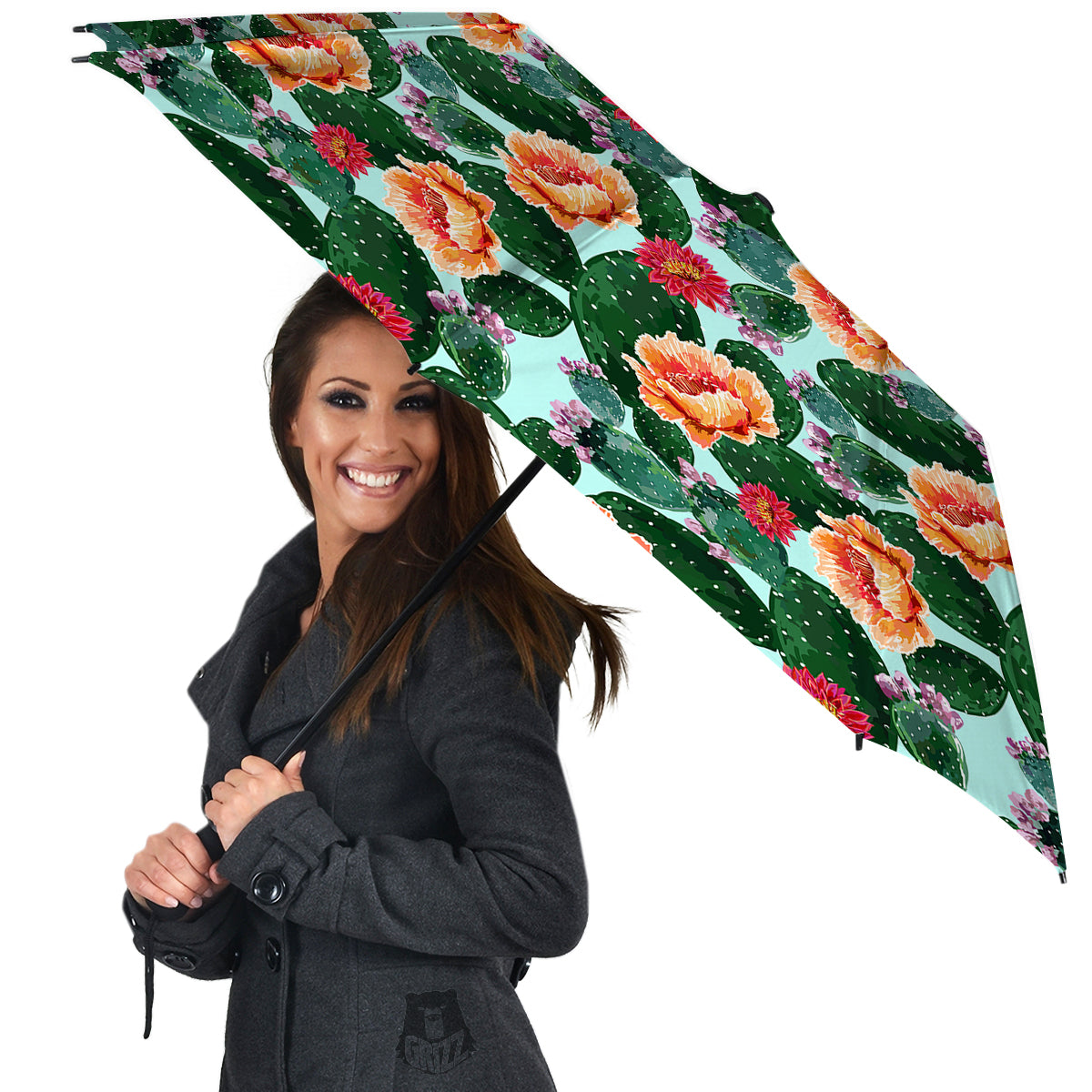 Cactus Blooming Watercolor Print Pattern Umbrella-grizzshop