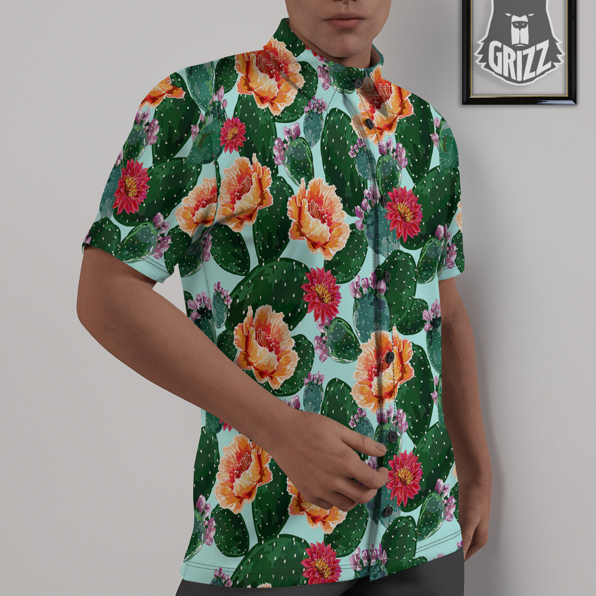 Cactus Blooming Watercolor Print Pattern Untucked Shirts-grizzshop