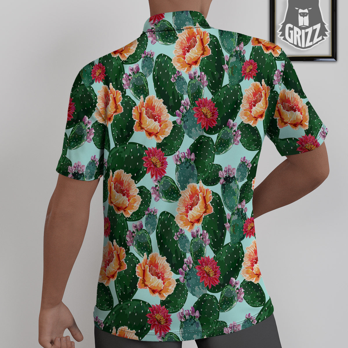 Cactus Blooming Watercolor Print Pattern Untucked Shirts-grizzshop