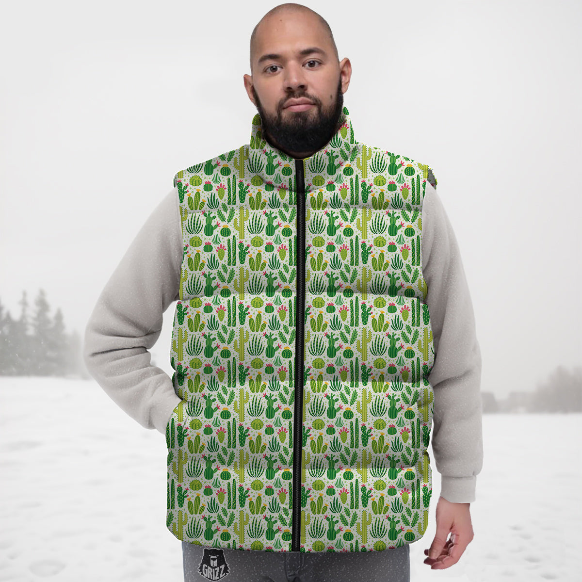 Cactus Cute Cartoon Print Pattern Down Vest