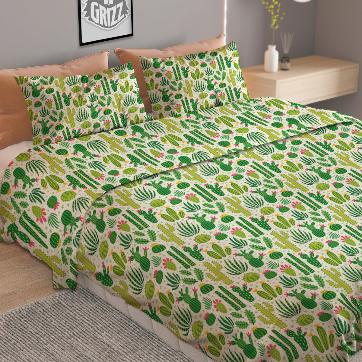 Cactus Cute Cartoon Print Pattern Duvet Cover Bedding Set