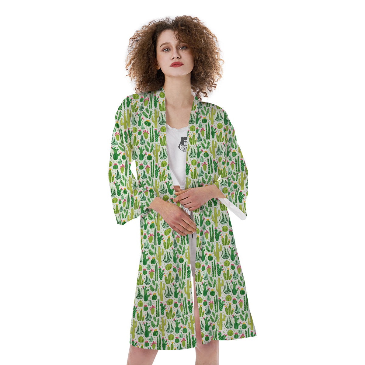 Cactus Cute Cartoon Print Pattern Kimono-grizzshop