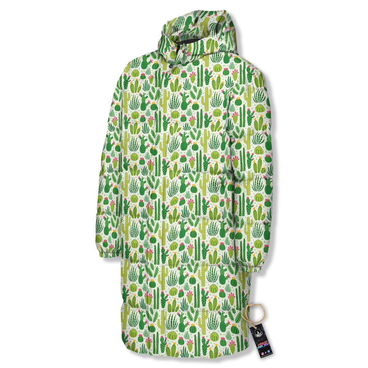 Cactus Cute Cartoon Print Pattern Long Down Jacket-grizzshop