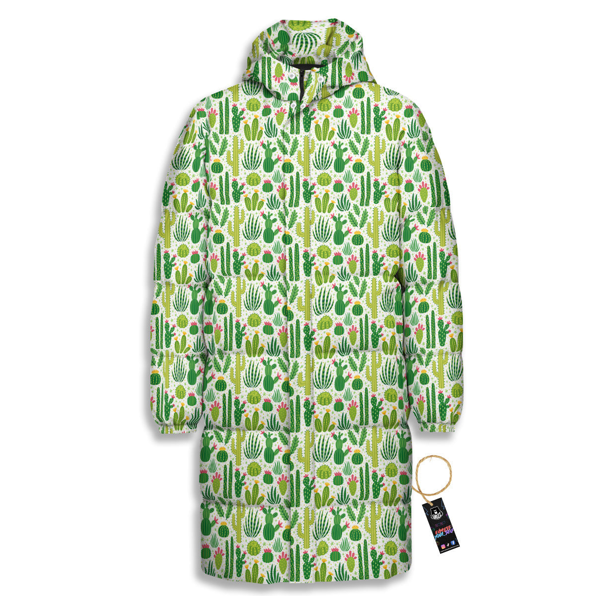 Cactus Cute Cartoon Print Pattern Long Down Jacket-grizzshop