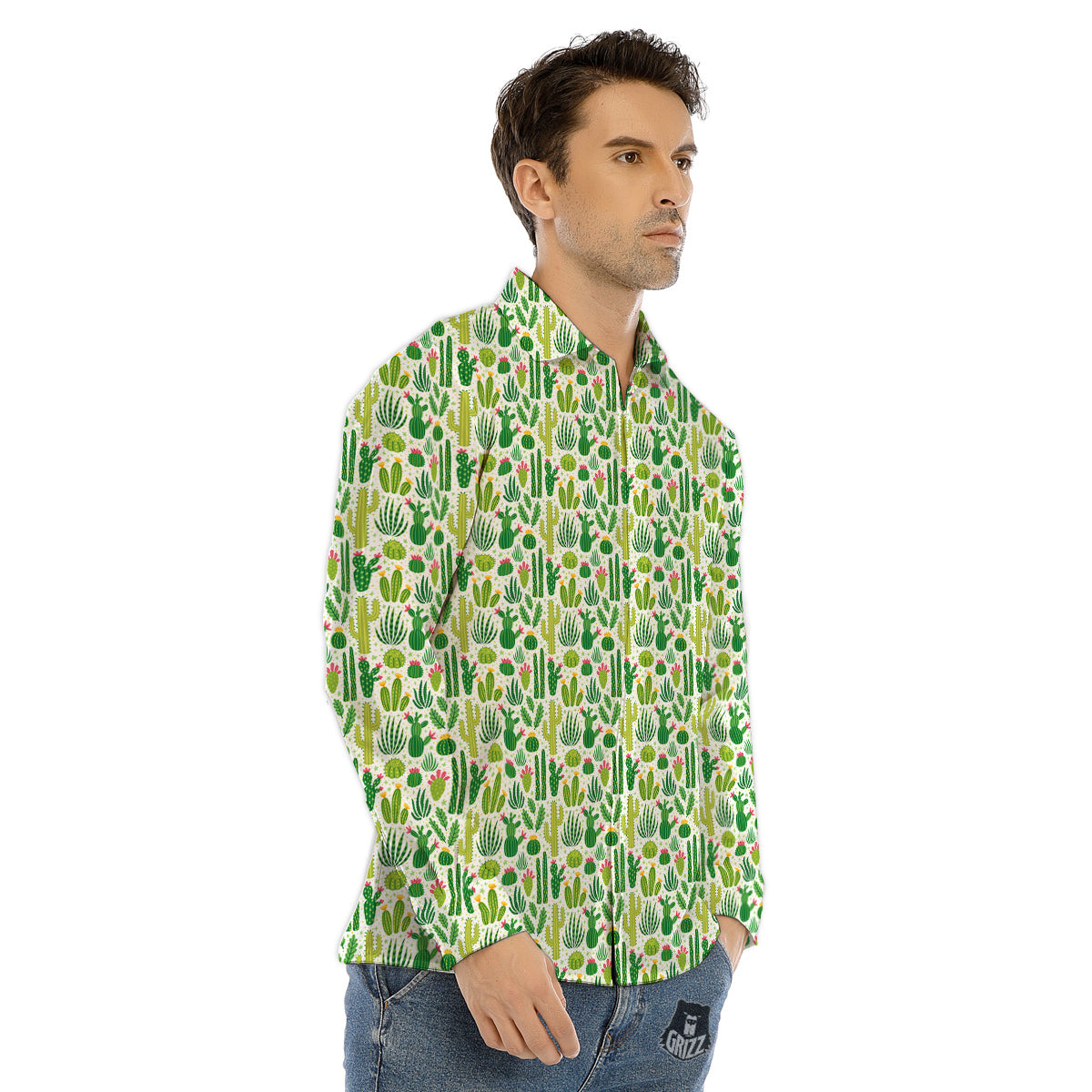 Cactus Cute Cartoon Print Pattern Men's Dress Shirts-grizzshop