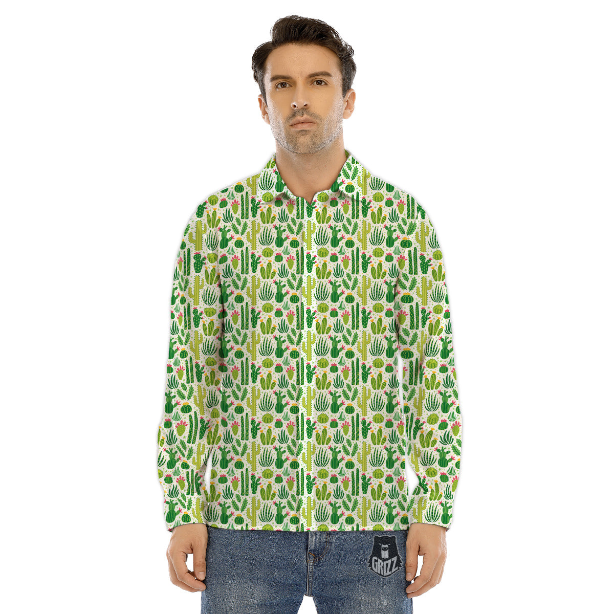 Cactus Cute Cartoon Print Pattern Men's Dress Shirts-grizzshop
