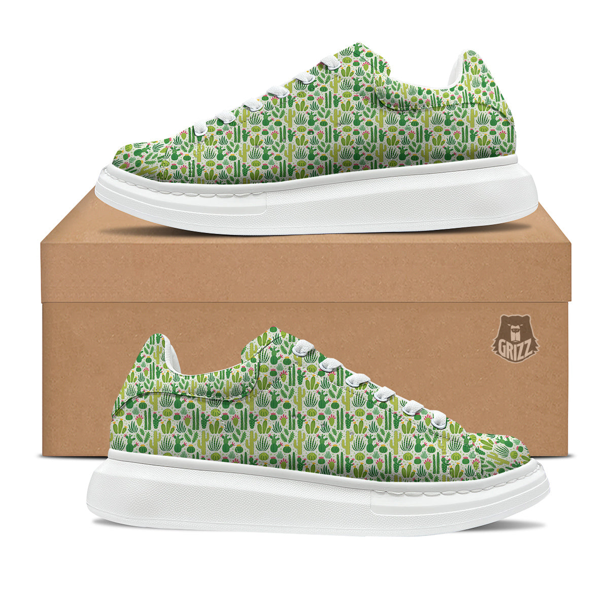 Cactus Cute Cartoon Print Pattern Platform Shoes-grizzshop