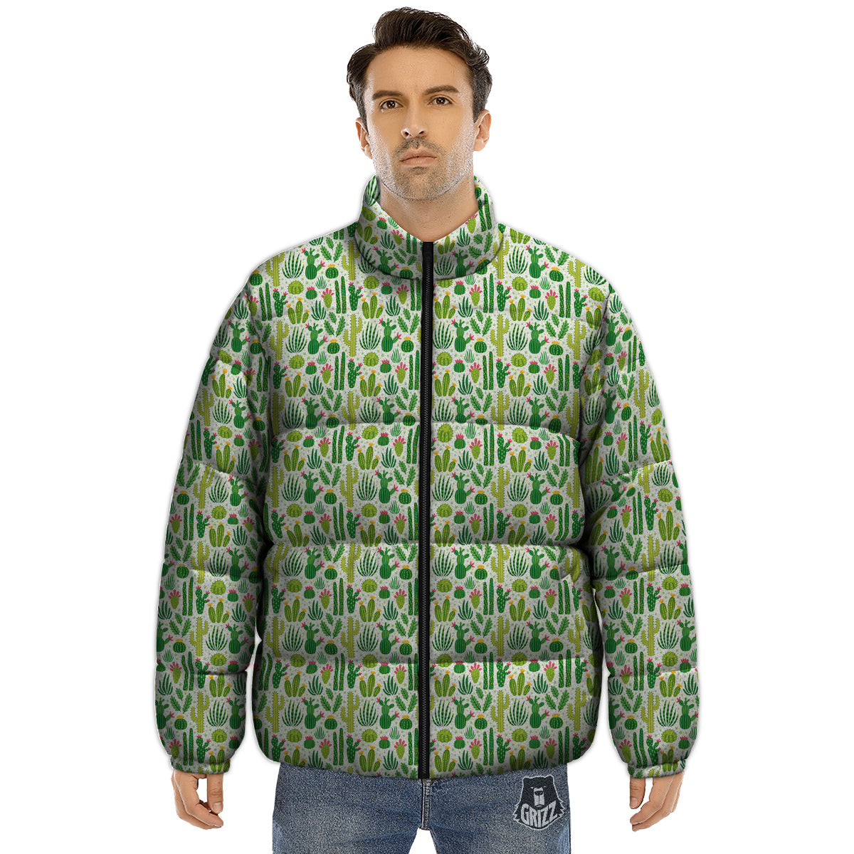 Cactus Cute Cartoon Print Pattern Puffer Jacket-grizzshop