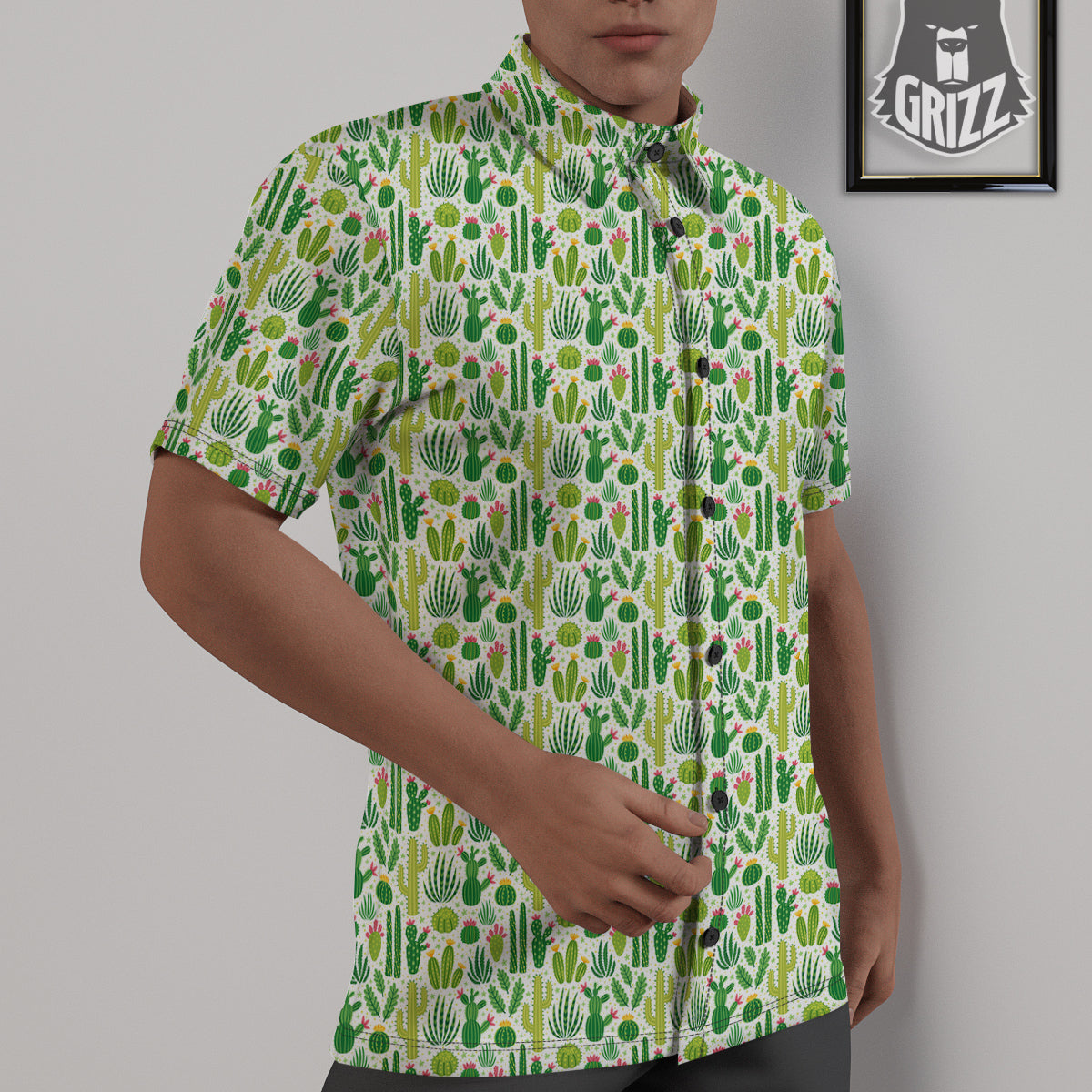 Cactus Cute Cartoon Print Pattern Untucked Shirts-grizzshop