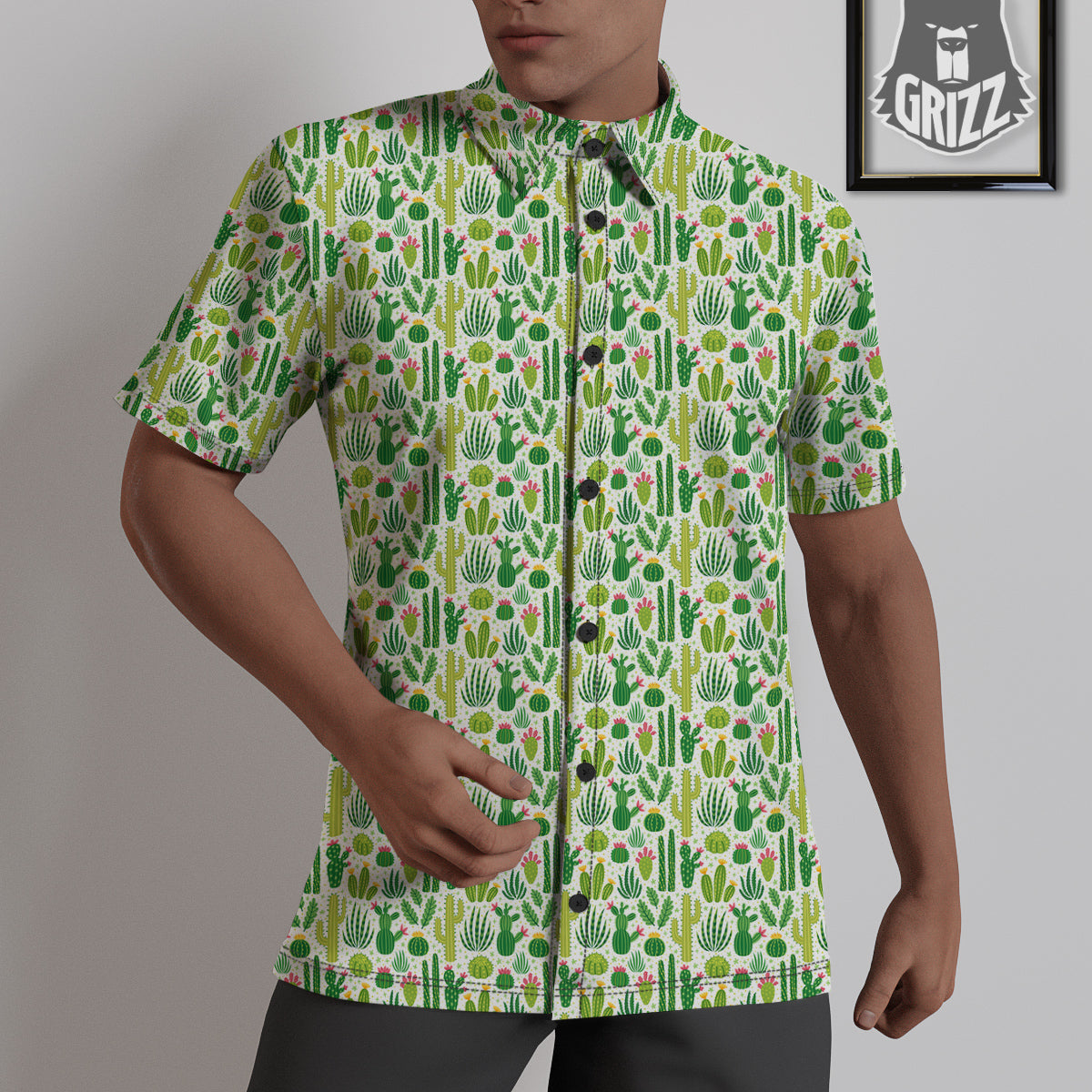 Cactus Cute Cartoon Print Pattern Untucked Shirts-grizzshop