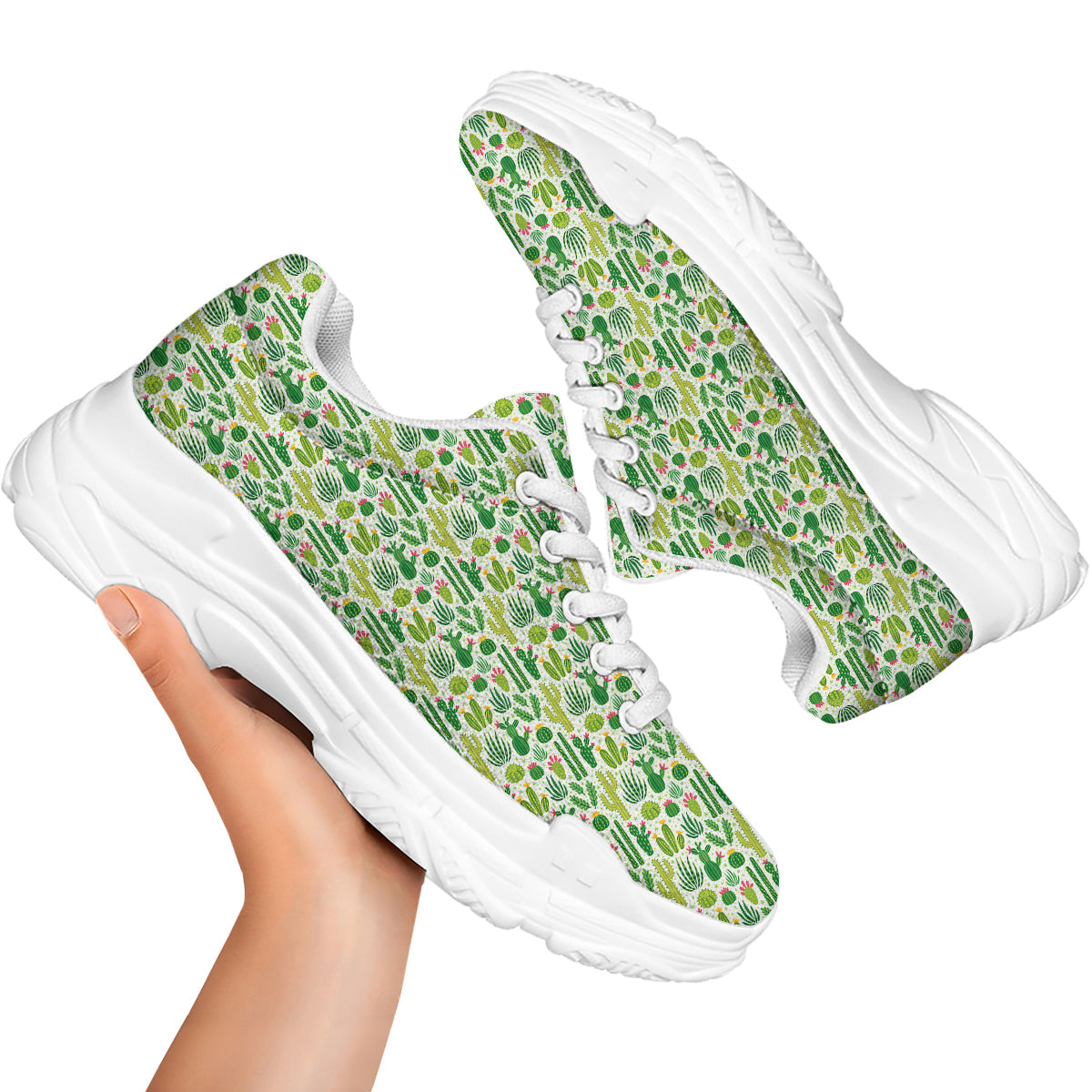 Cactus Cute Cartoon Print Pattern White Chunky Shoes-grizzshop