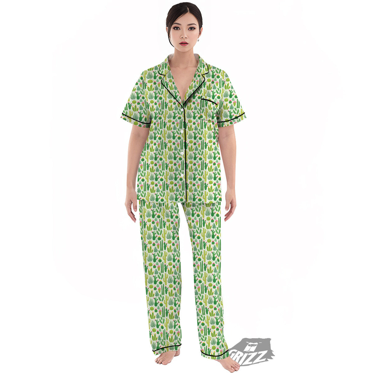 Cactus Cute Cartoon Print Pattern Women's Pajamas Set-grizzshop
