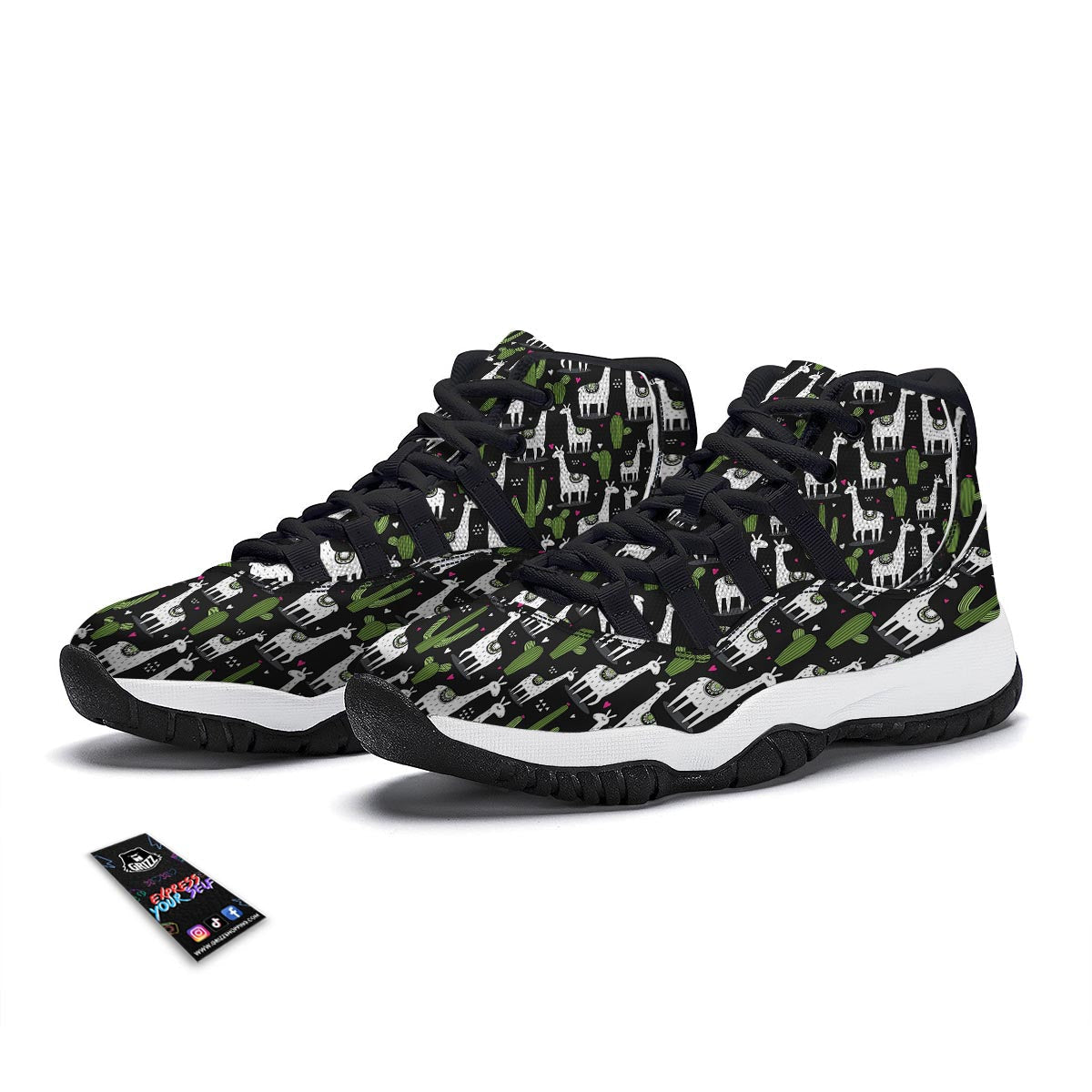 Cactus Llama Pattern Print Black Bball Shoes-grizzshop