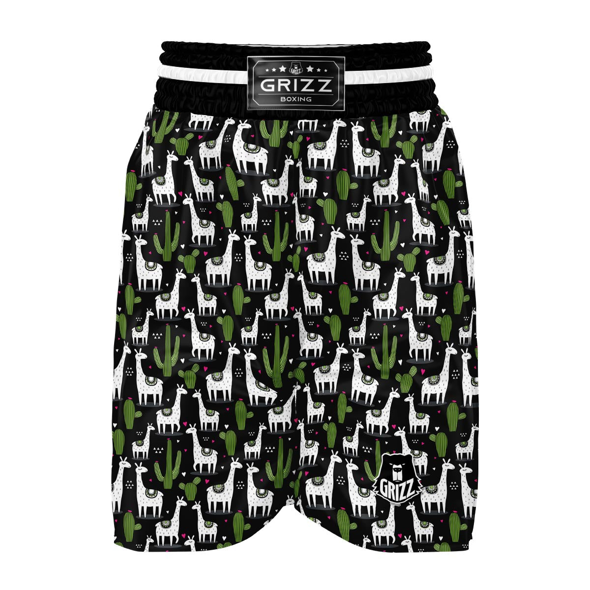 Cactus Llama Pattern Print Boxing Shorts-grizzshop