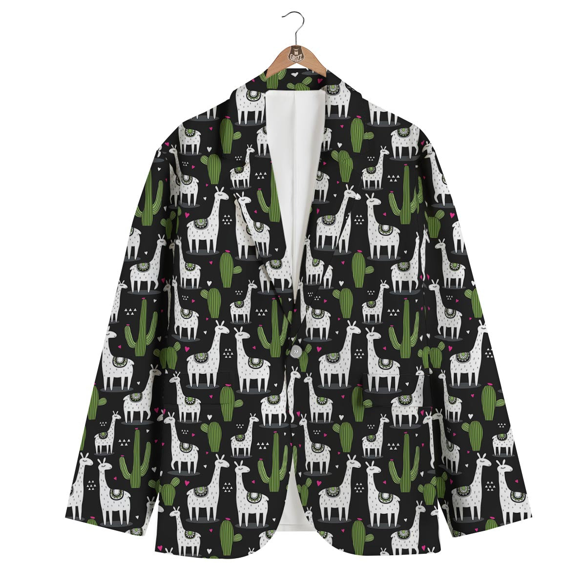 Cactus Llama Pattern Print Men's Blazer-grizzshop