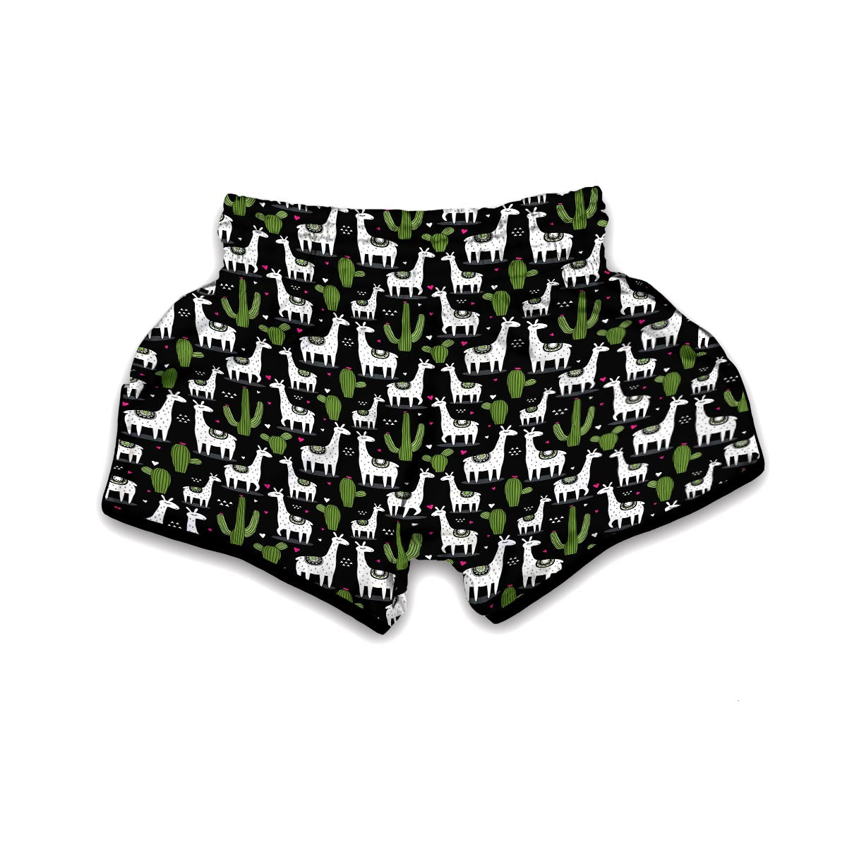Cactus Llama Pattern Print Muay Thai Boxing Shorts-grizzshop