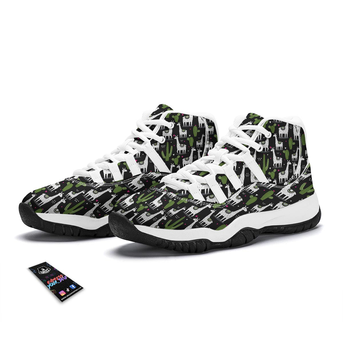 Cactus Llama Pattern Print White Bball Shoes-grizzshop
