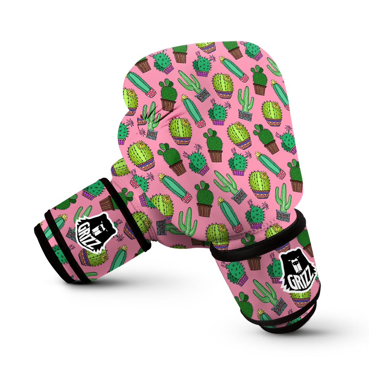 Cactus Pink Pattern Print Boxing Gloves-grizzshop