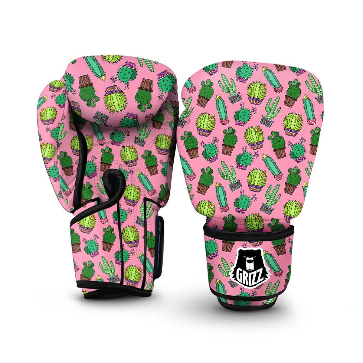 Cactus Pink Pattern Print Boxing Gloves-grizzshop