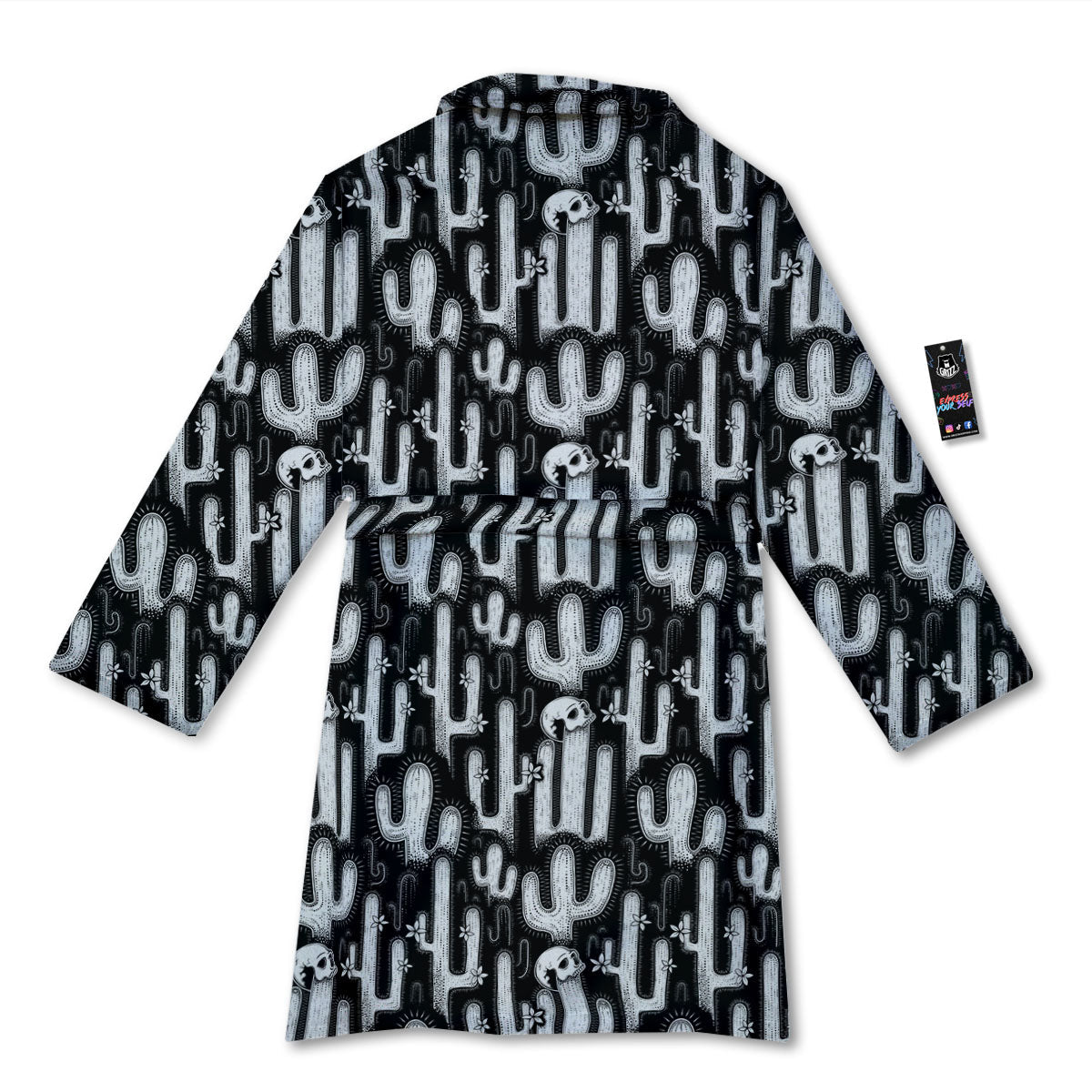 Cactus White And Black Print Pattern Bathrobe-grizzshop