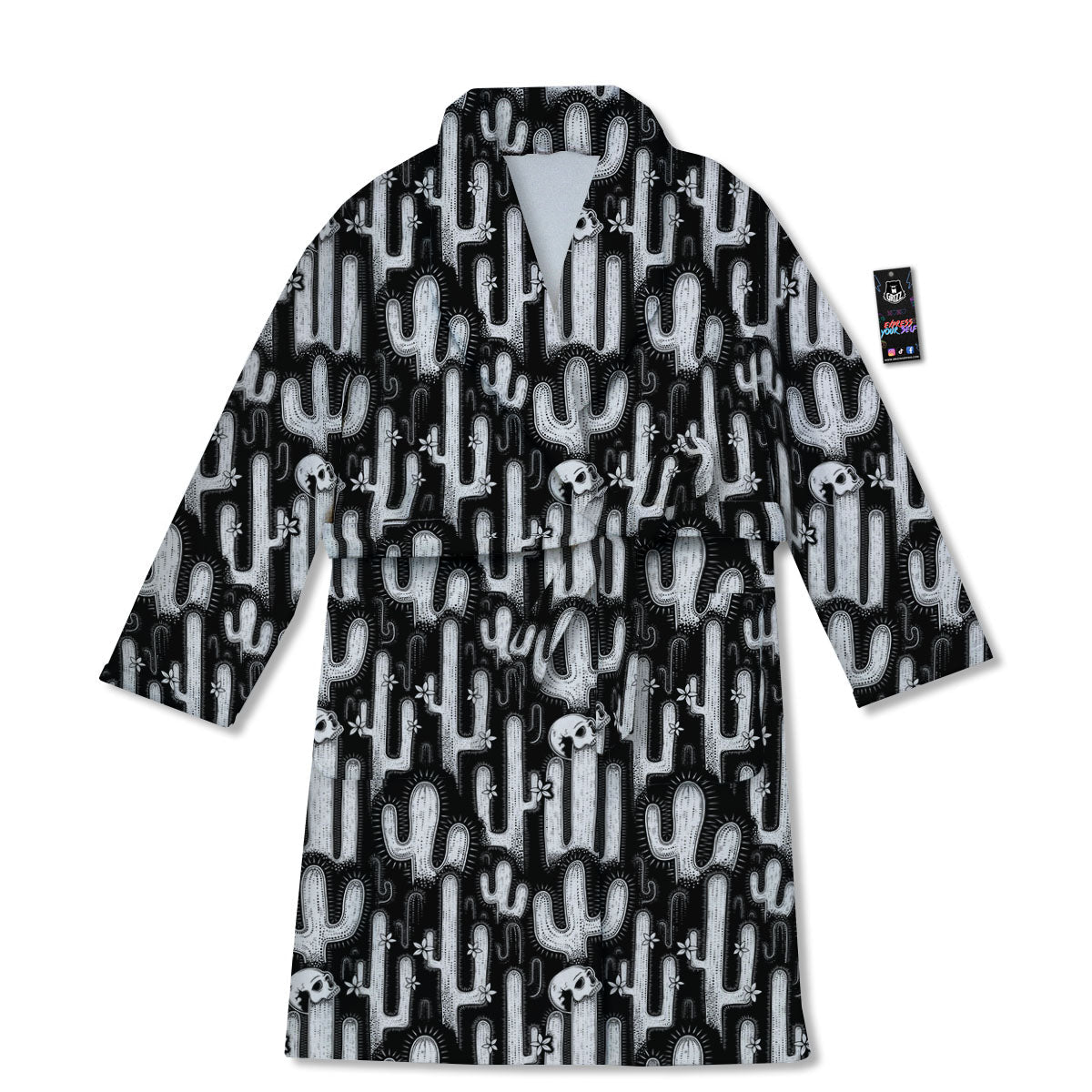 Cactus White And Black Print Pattern Bathrobe-grizzshop