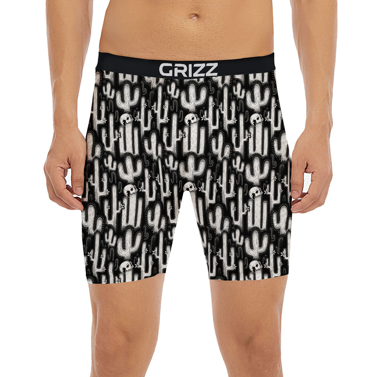 Cactus White And Black Print Pattern Boxer Briefs-grizzshop