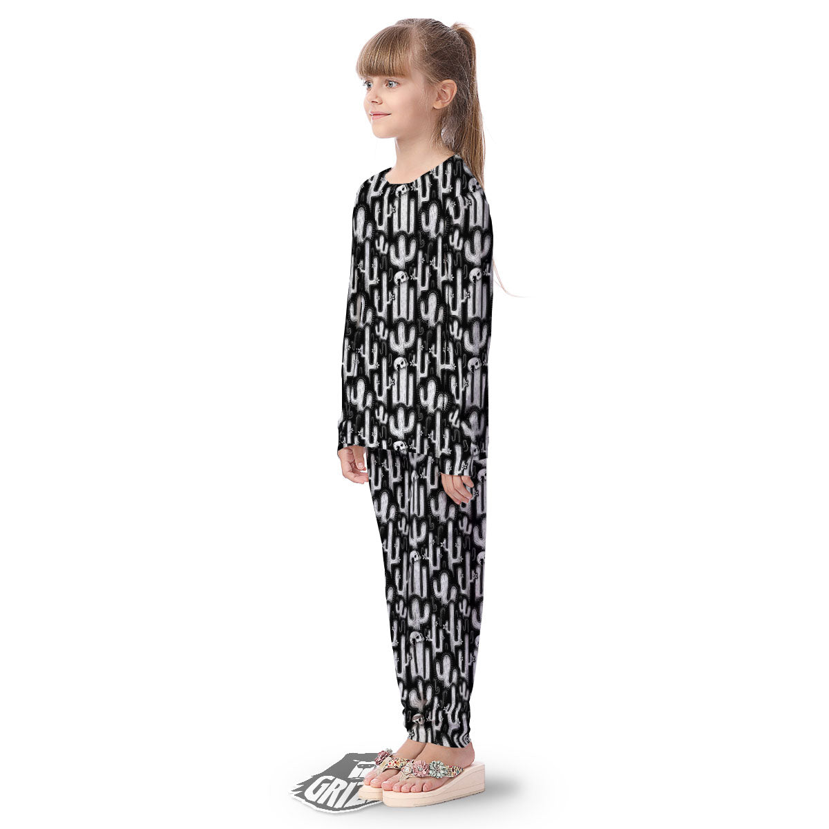 Cactus White And Black Print Pattern Kid's Pajamas-grizzshop