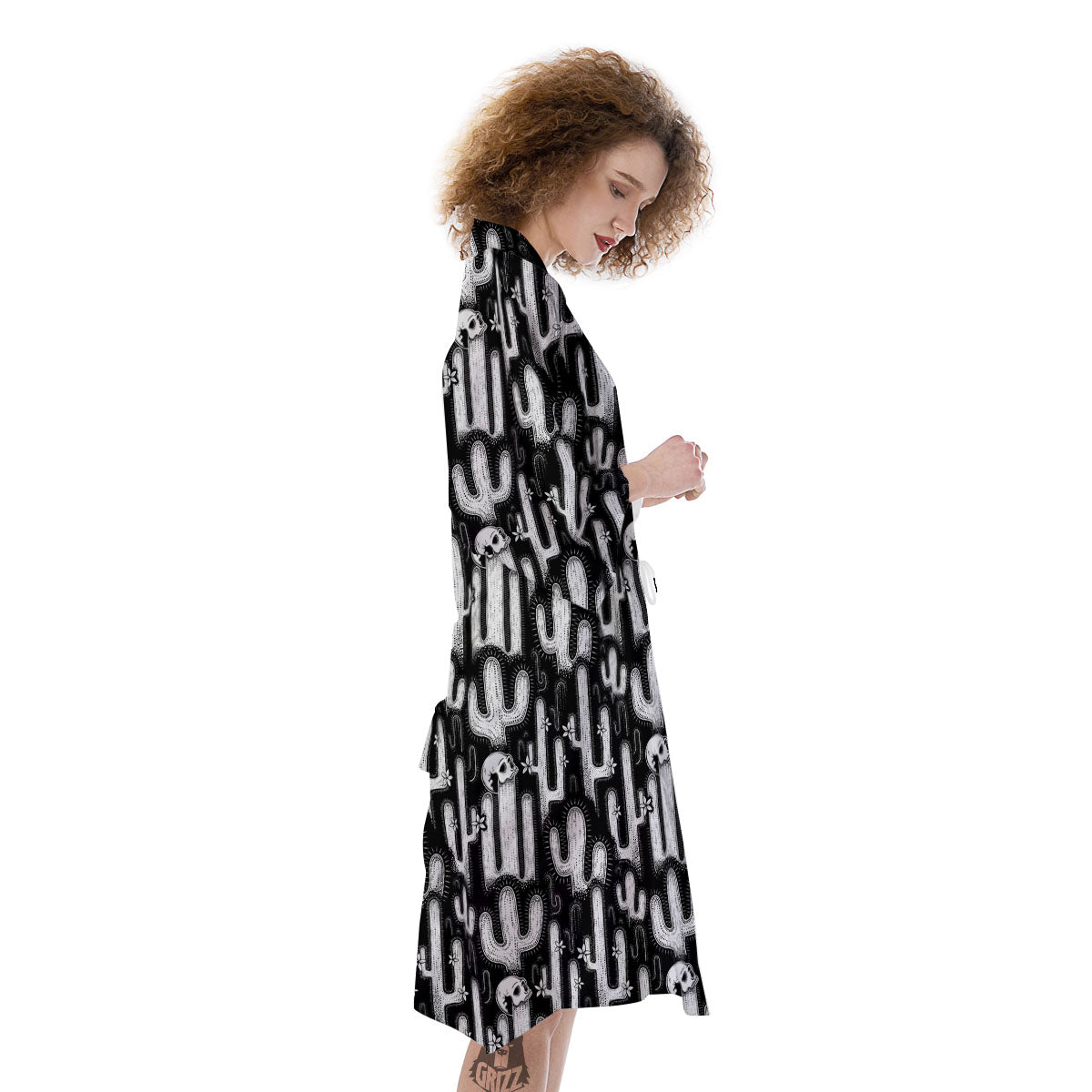 Cactus White And Black Print Pattern Kimono-grizzshop