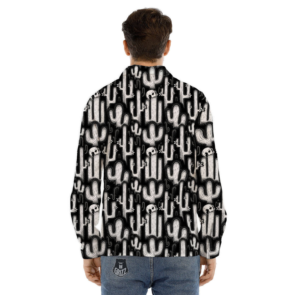 Cactus White And Black Print Pattern Men's Dress Shirts-grizzshop