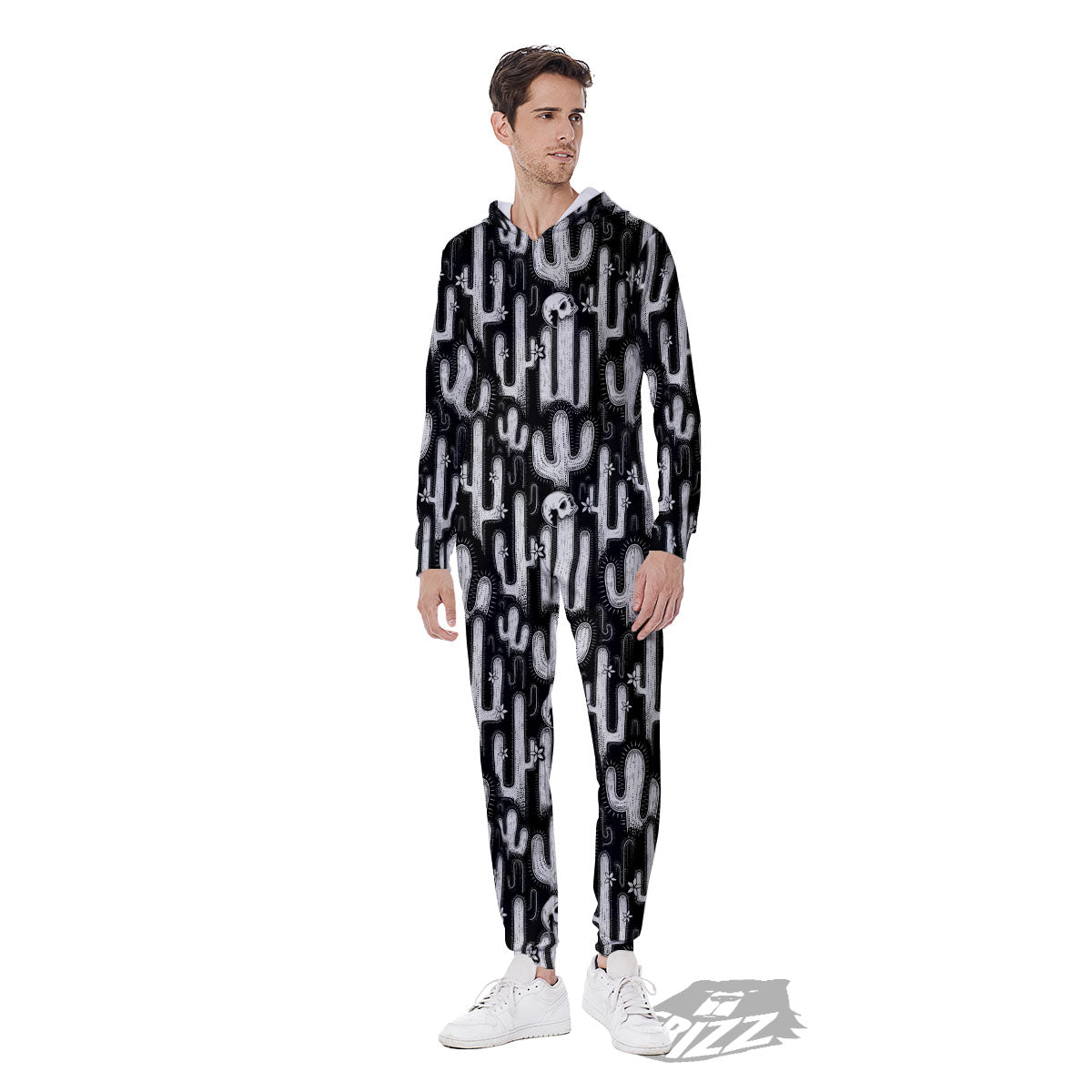 Cactus White And Black Print Pattern Men's Jumpsuit-grizzshop