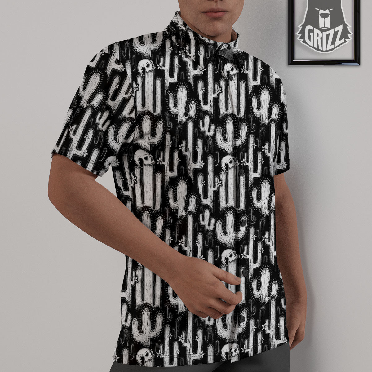 Cactus White And Black Print Pattern Untucked Shirts-grizzshop