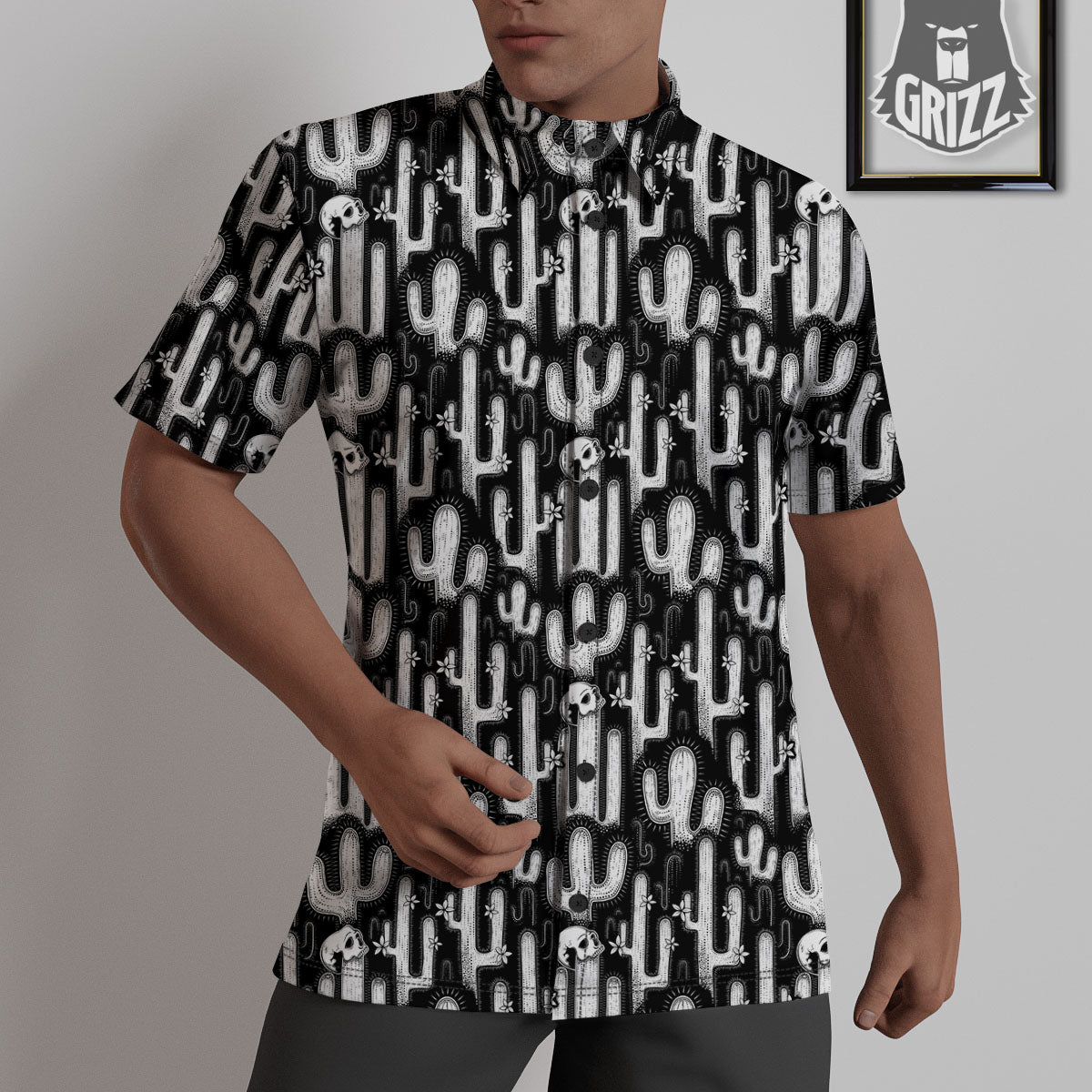 Cactus White And Black Print Pattern Untucked Shirts-grizzshop