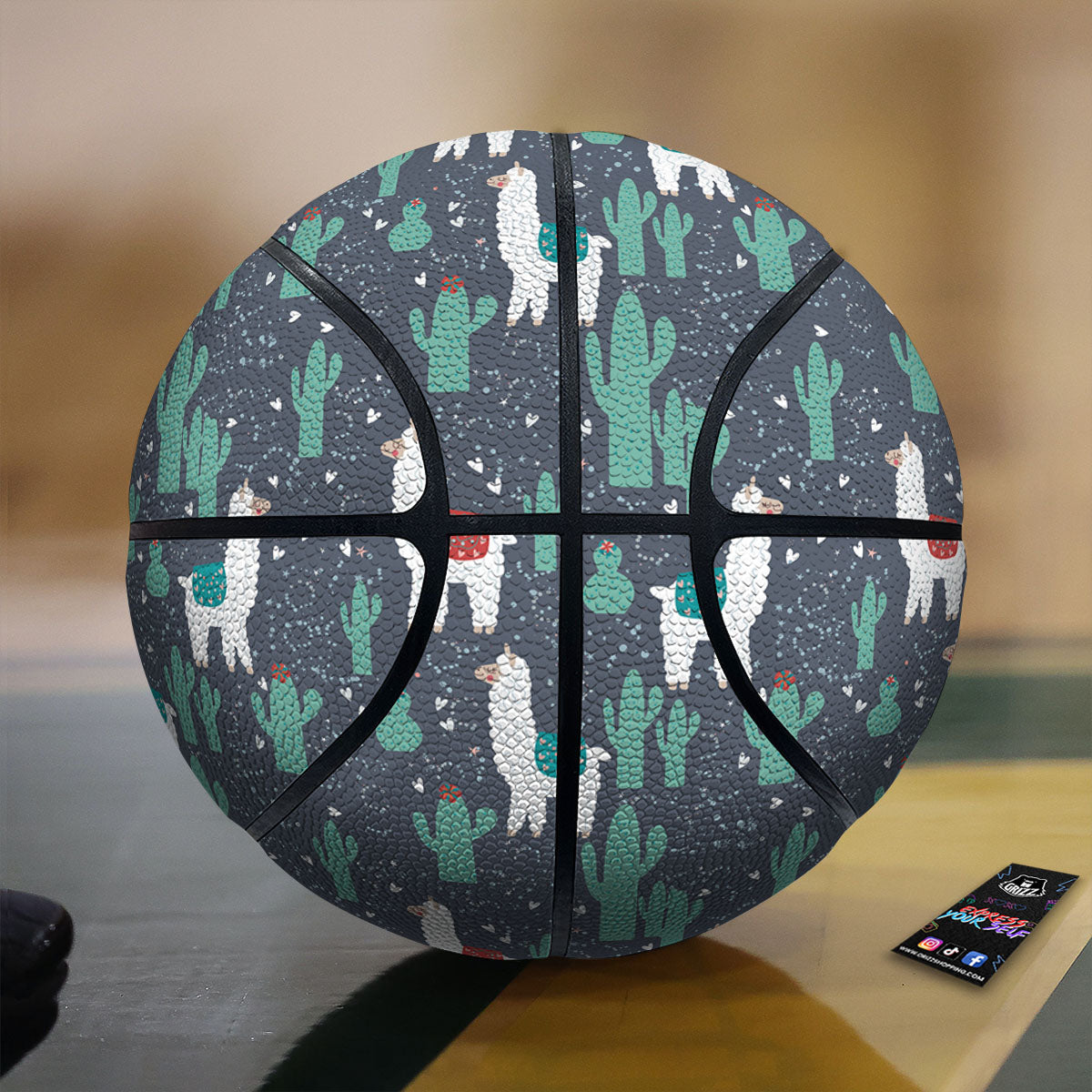 Cactus And Happy Llama Print Pattern Basketball