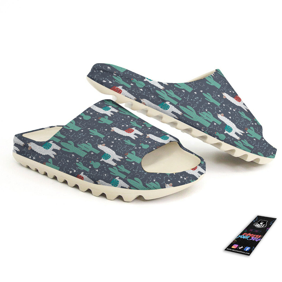 Cactus And Happy Llama Print Pattern Sandals-grizzshop