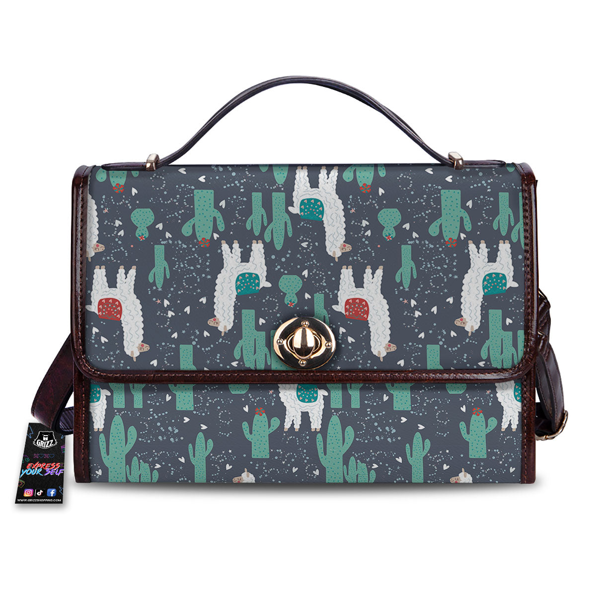 Cactus And Happy Llama Print Pattern Women's Satchel Bag