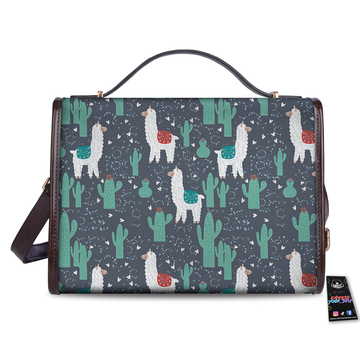 Cactus And Happy Llama Print Pattern Women's Satchel Bag