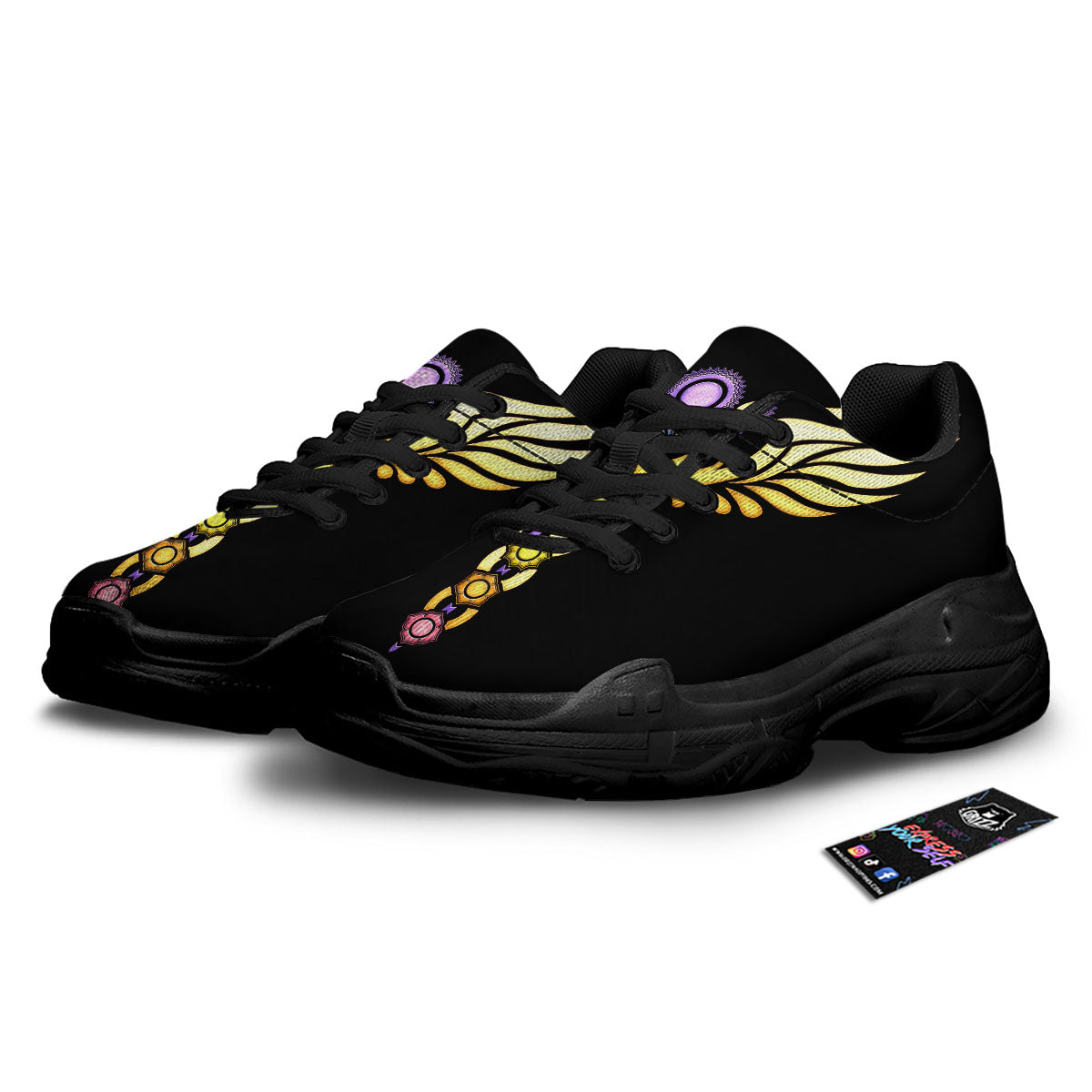 Caduceus 7 Chakras Print Black Chunky Shoes-grizzshop
