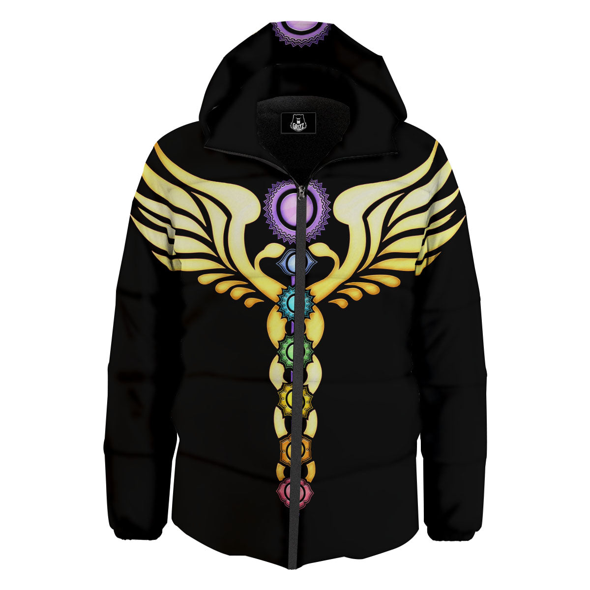 Caduceus 7 Chakras Print Down Jacket-grizzshop