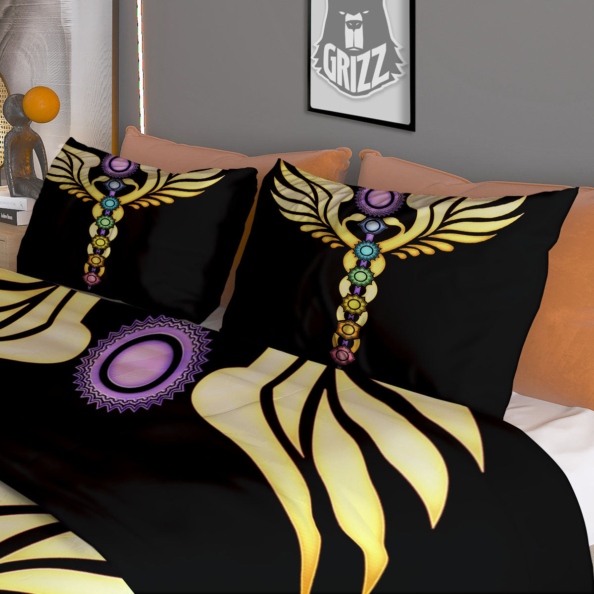 Caduceus 7 Chakras Print Duvet Cover Bedding Set