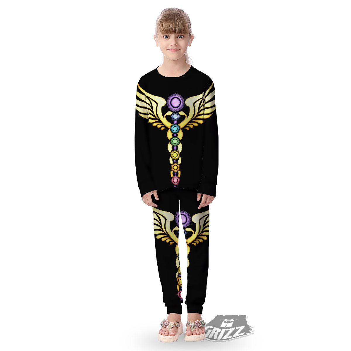 Caduceus 7 Chakras Print Kid's Pajamas-grizzshop