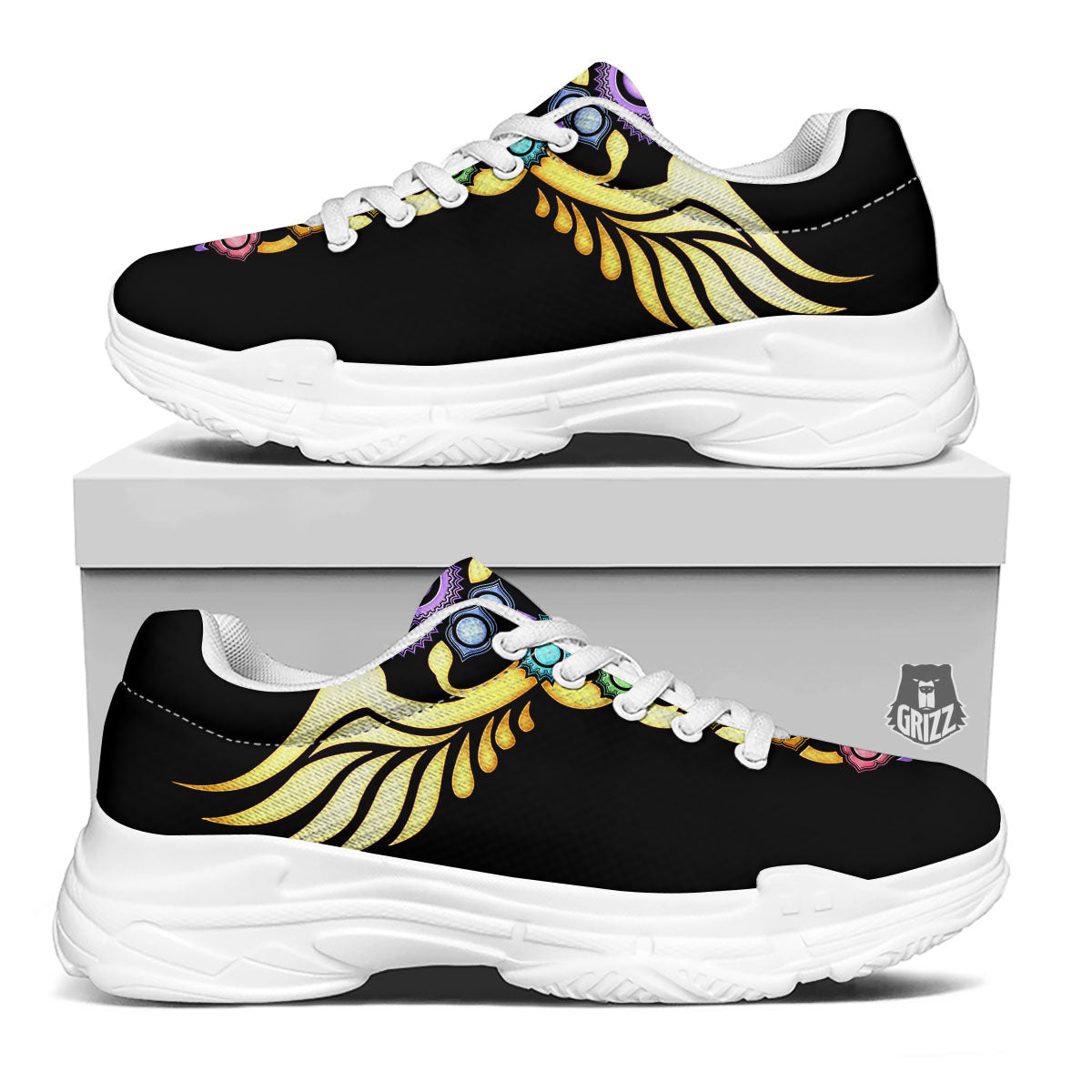 Caduceus 7 Chakras Print White Chunky Shoes-grizzshop