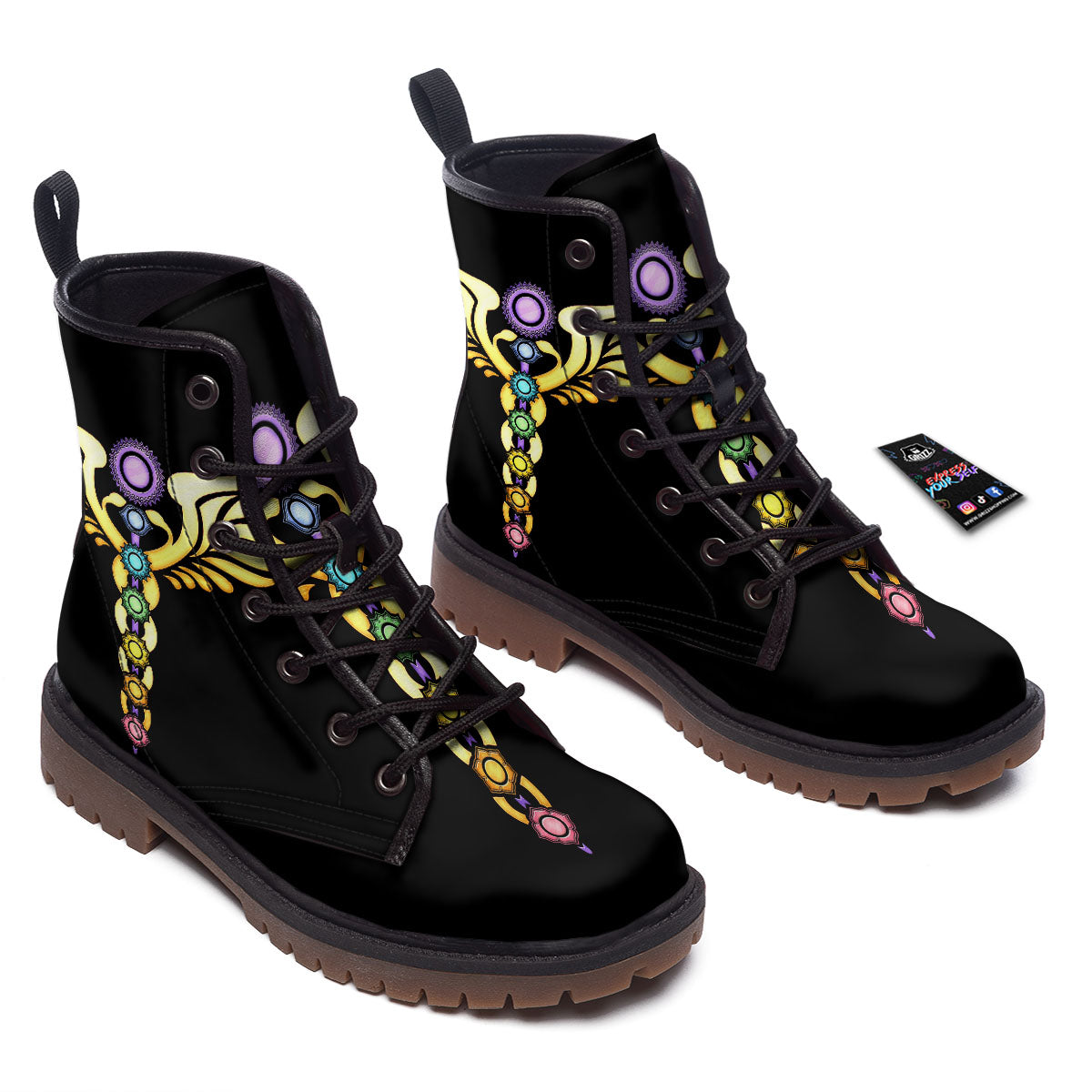 Caduceus 7 Chakras Print Work Boots-grizzshop
