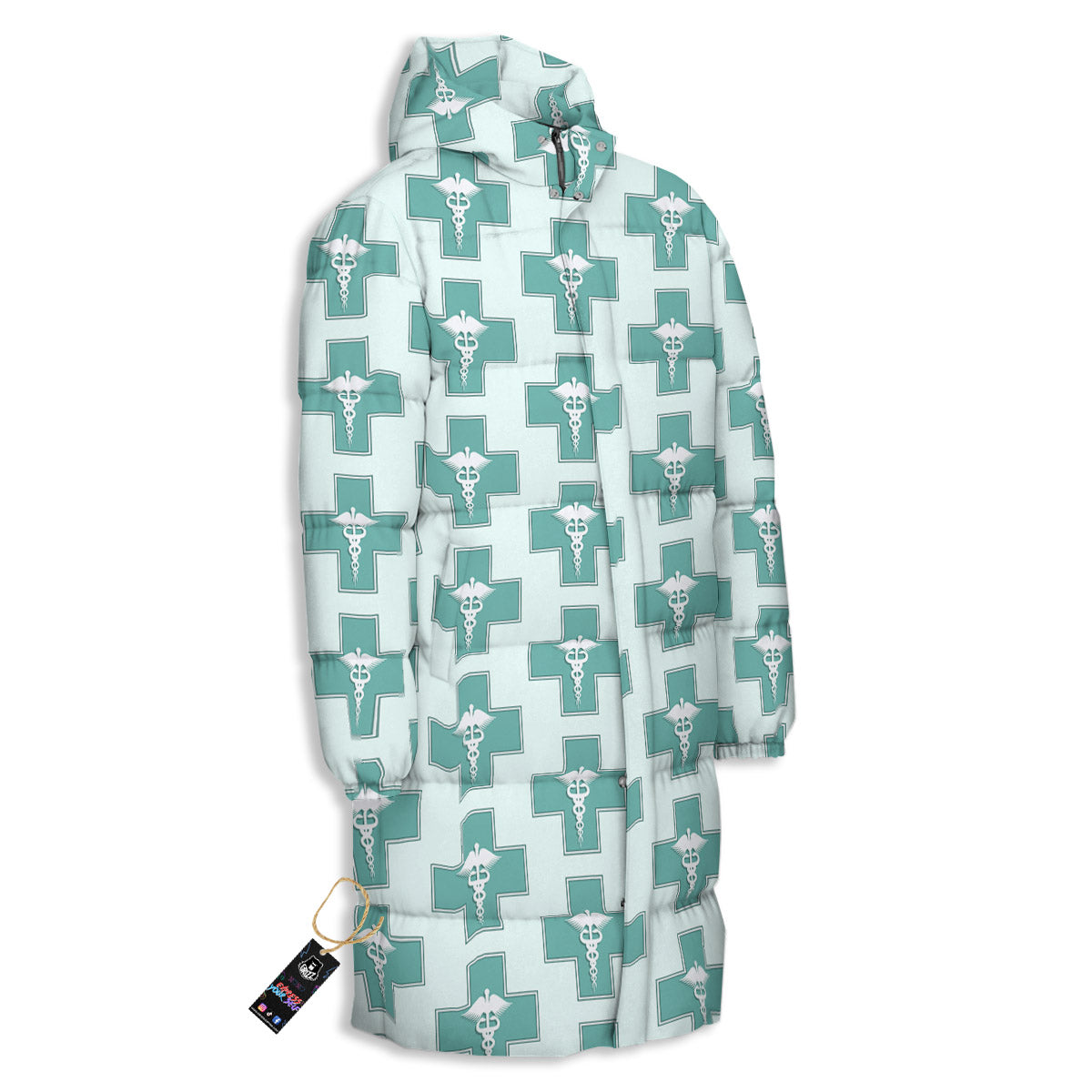 Caduceus Print Pattern Long Down Jacket-grizzshop