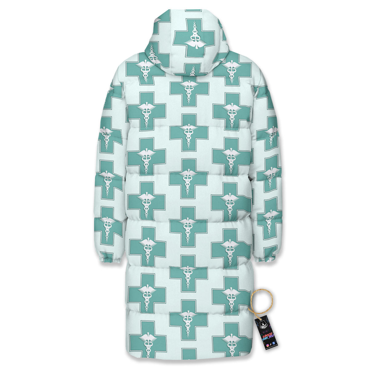 Caduceus Print Pattern Long Down Jacket-grizzshop