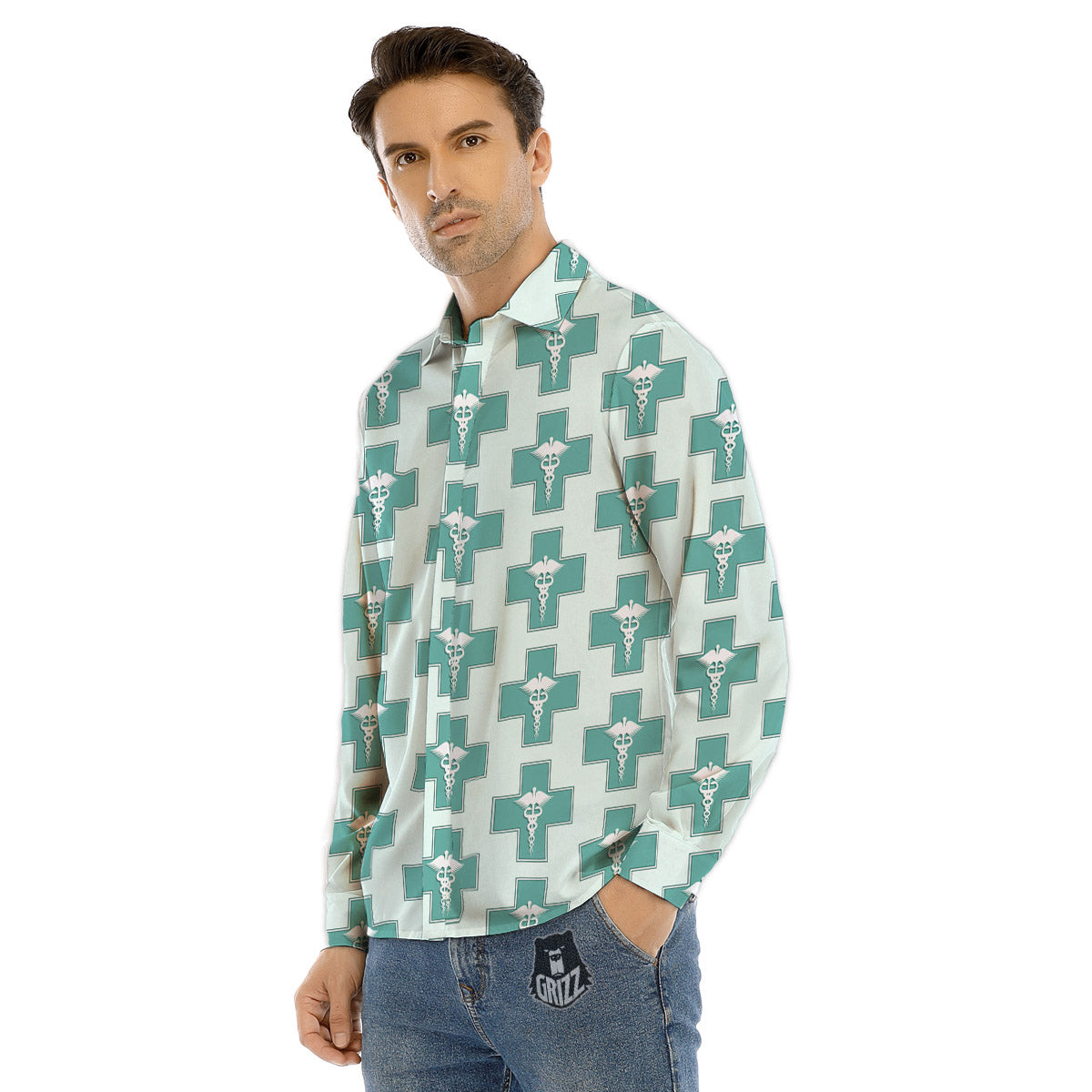 Caduceus Print Pattern Men's Dress Shirts-grizzshop