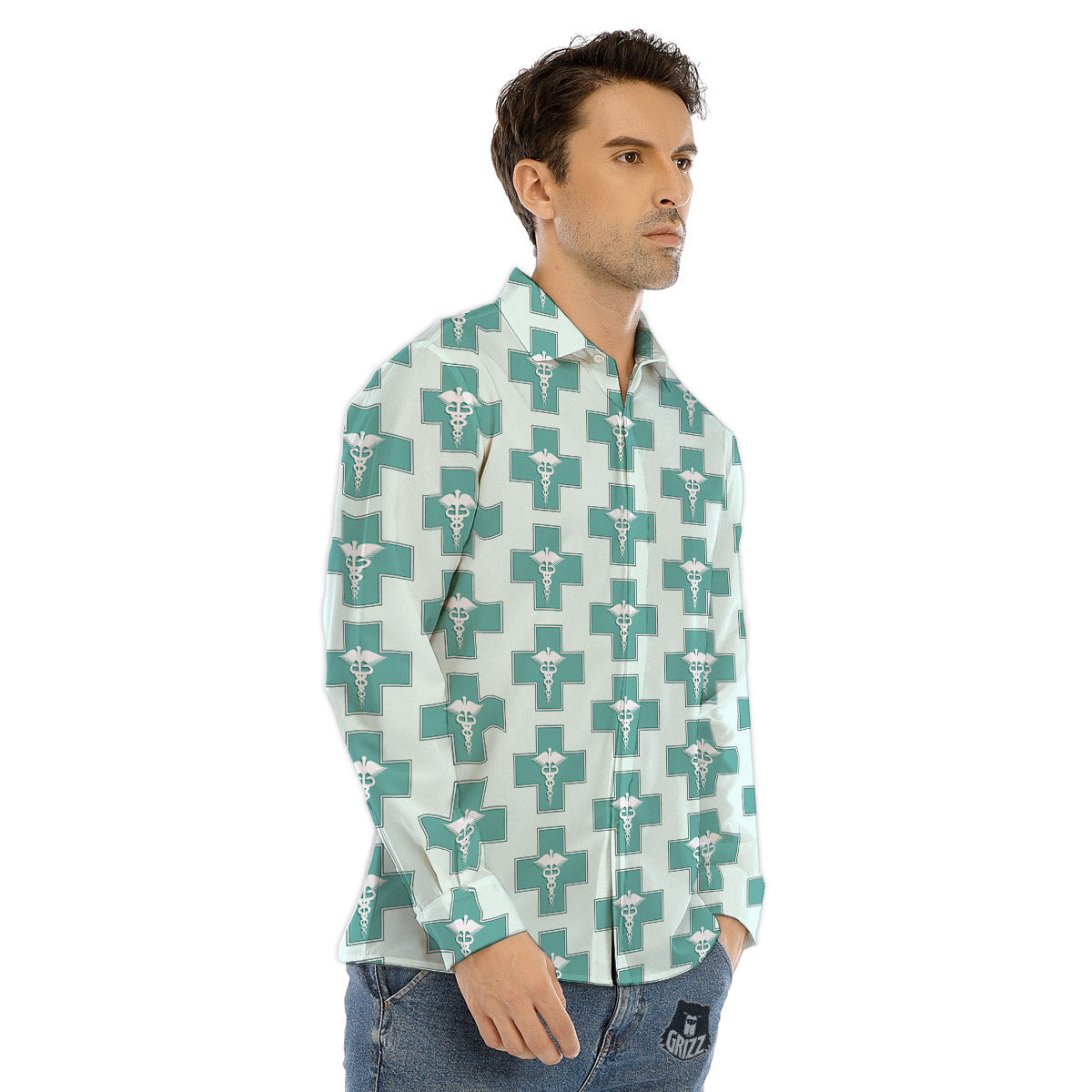 Caduceus Print Pattern Men's Dress Shirts-grizzshop